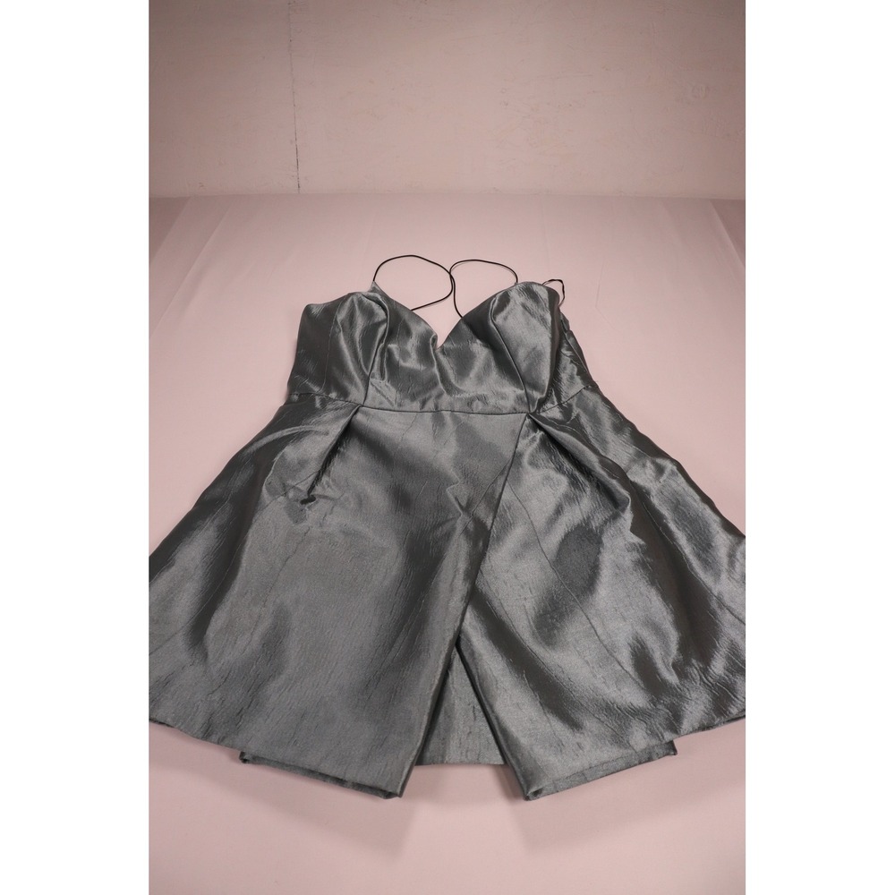 Topshop Womens Metallic Charcoal Grey Fit Flare Cocktail Dress Shimmer V-Neck